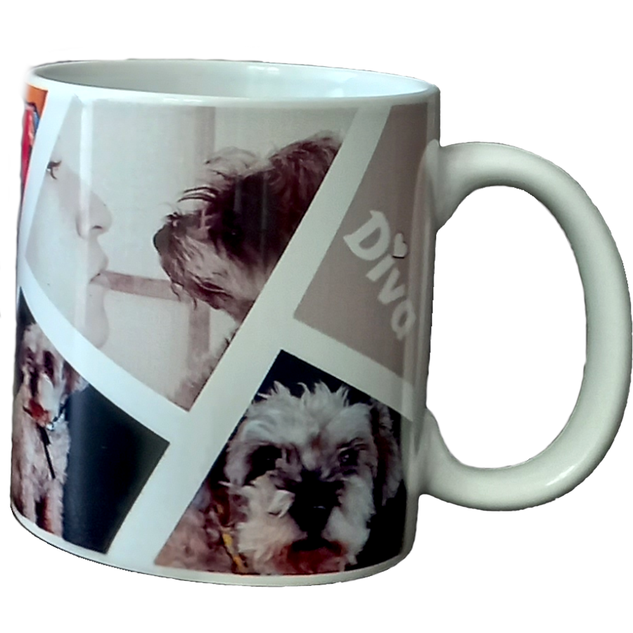 Taza decorada con fotos de perritos